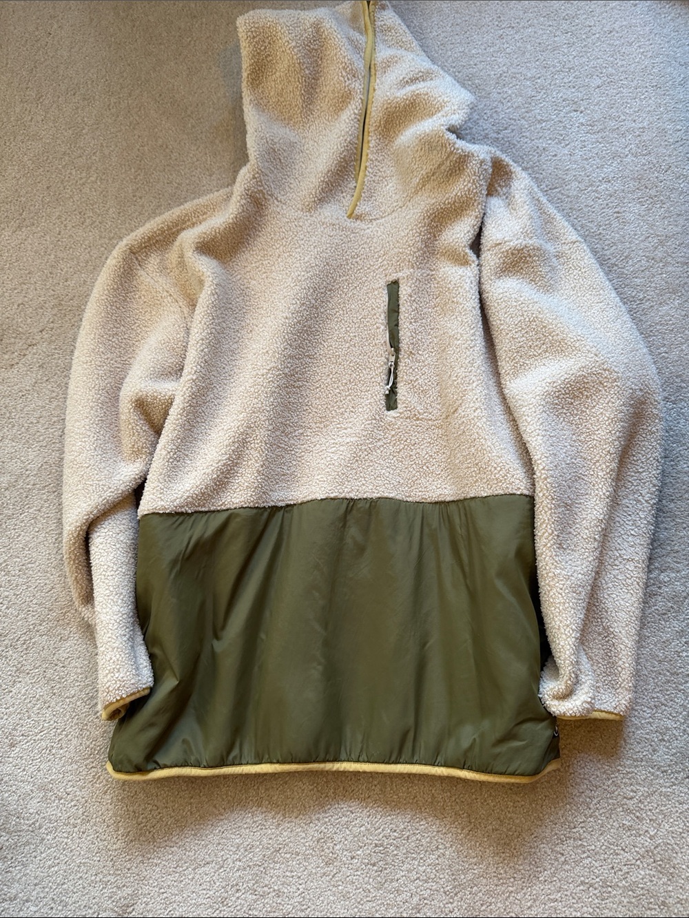 Men's Sherpa Half-Zip Hoodie Pullover - Cream and Olive